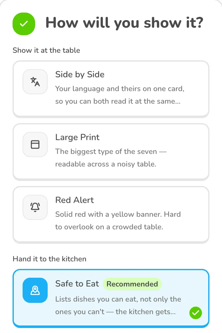 Step 3 of the builder: card formats