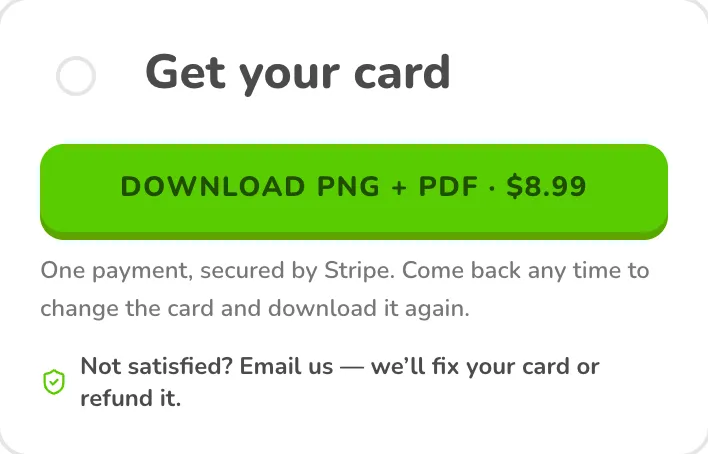 Step 4 of the builder: download and the card preview